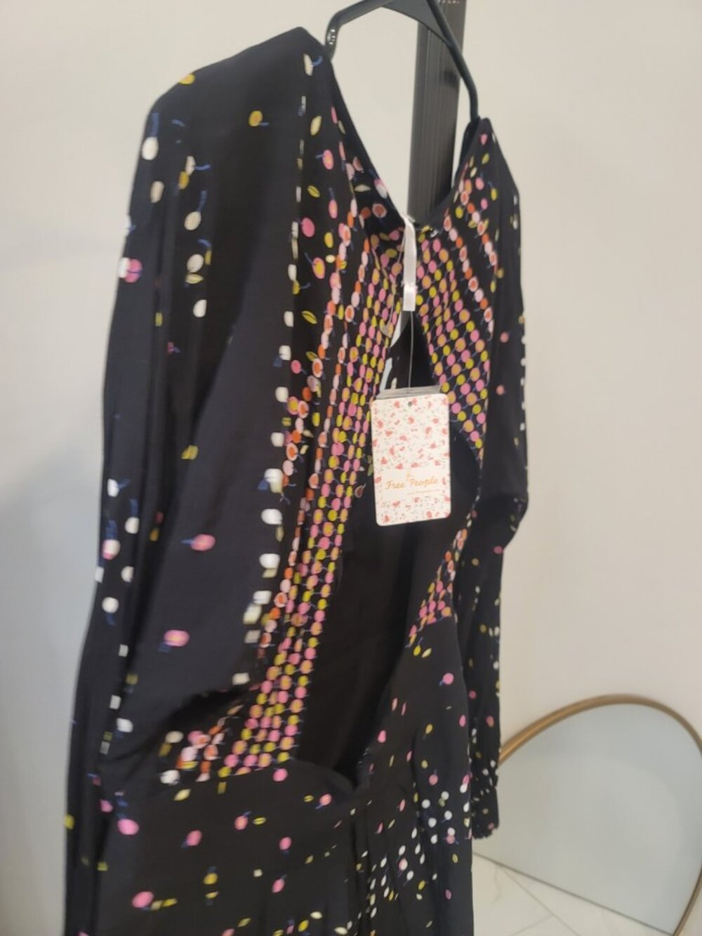 FREE PEOPLE Black Printed Long Sleeve Coryn Mini Dress Sz 12 New NWT - Picture 9 of 10